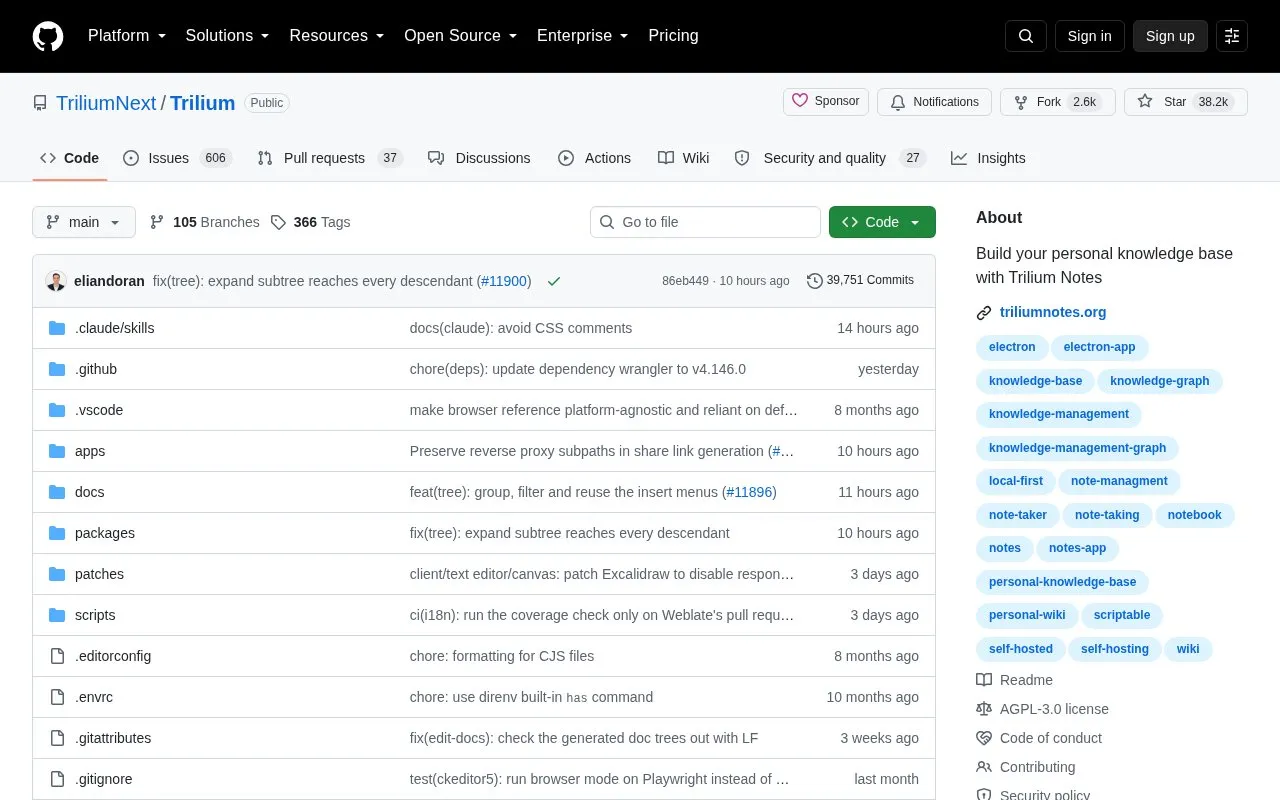Trilium homepage screenshot