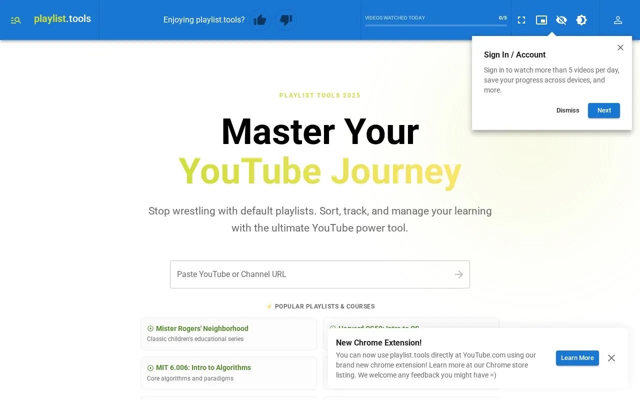 playlist.tools homepage screenshot
