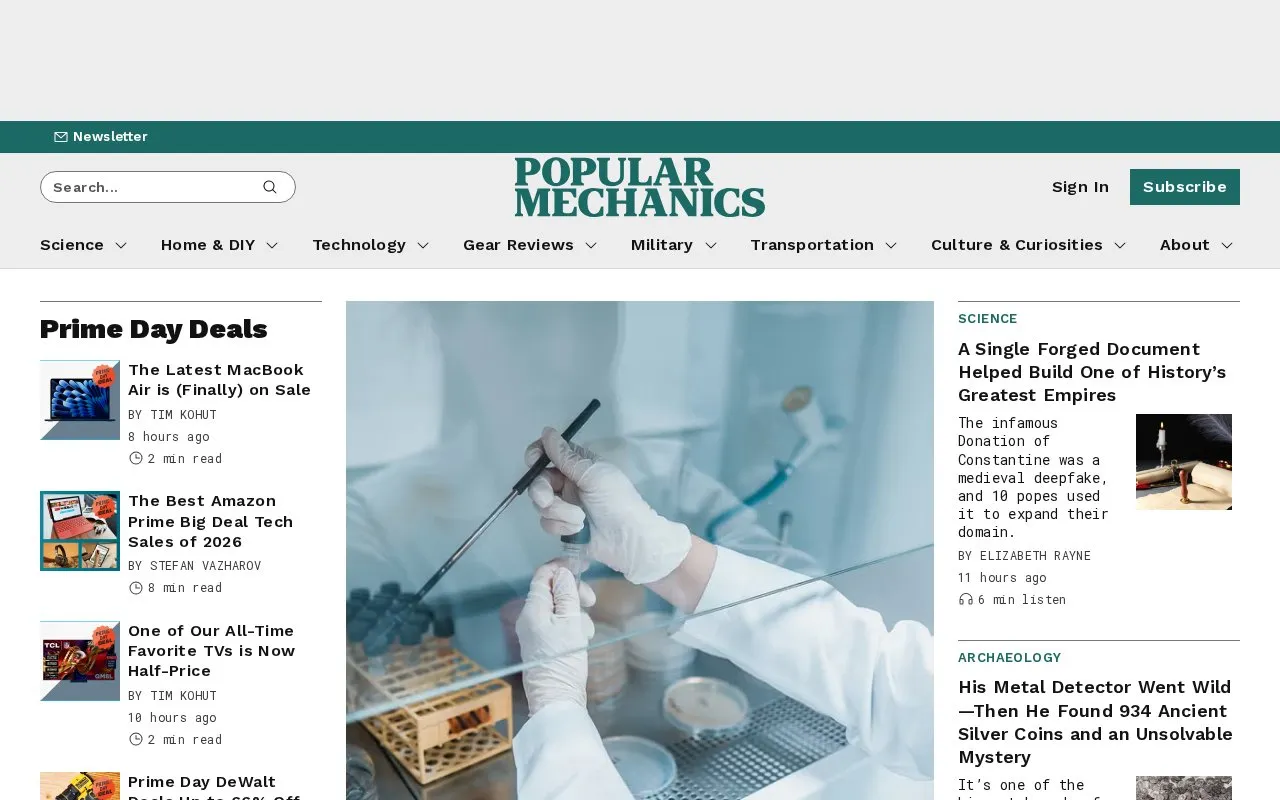 Popular Mechanics homepage screenshot