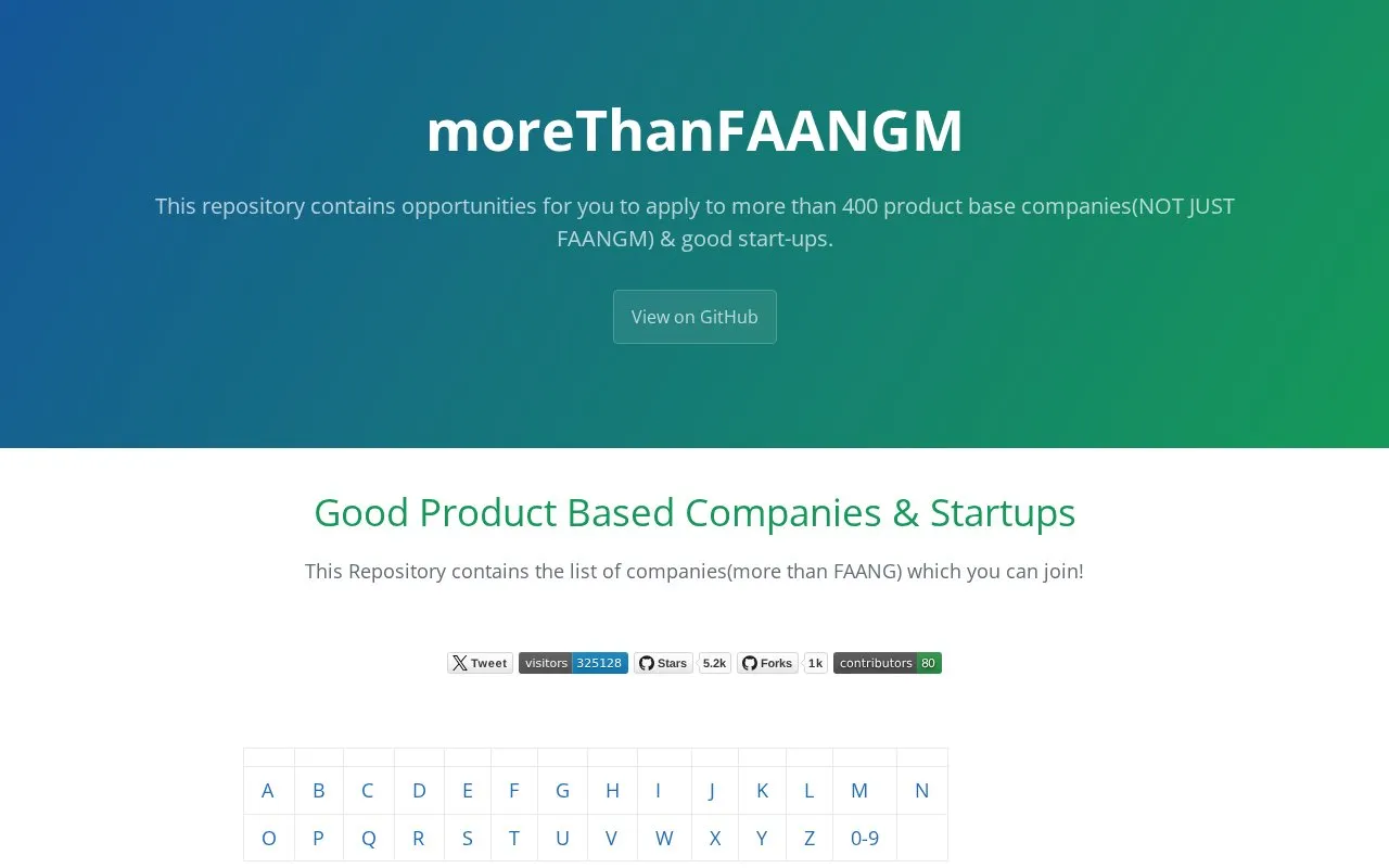 moreThanFAANGM homepage screenshot