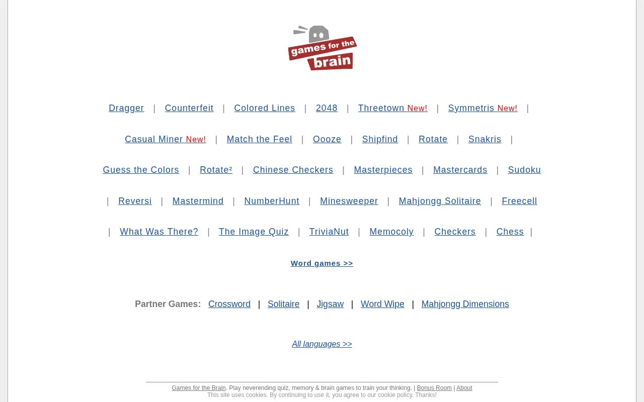 Game for the Brain homepage screenshot