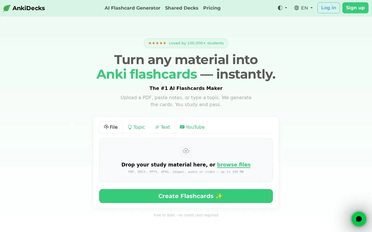 AnkiDecks homepage screenshot