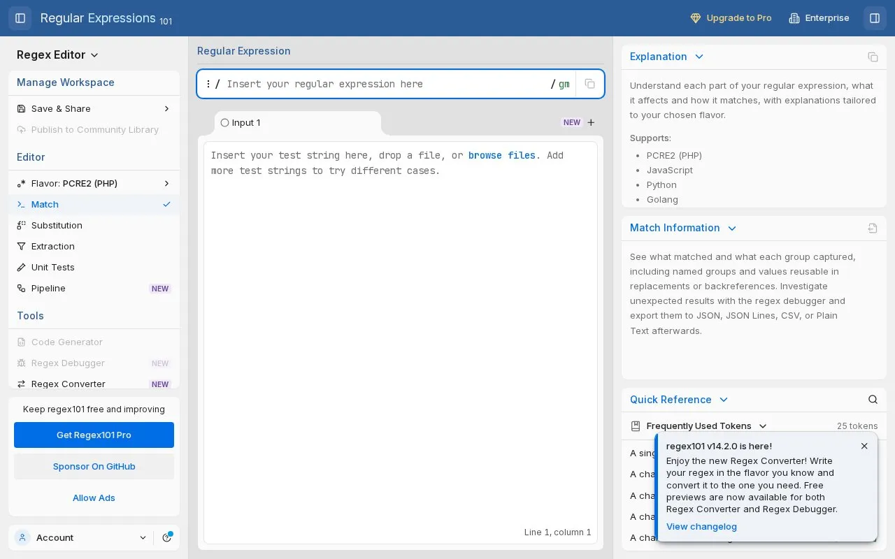 regex101 homepage screenshot