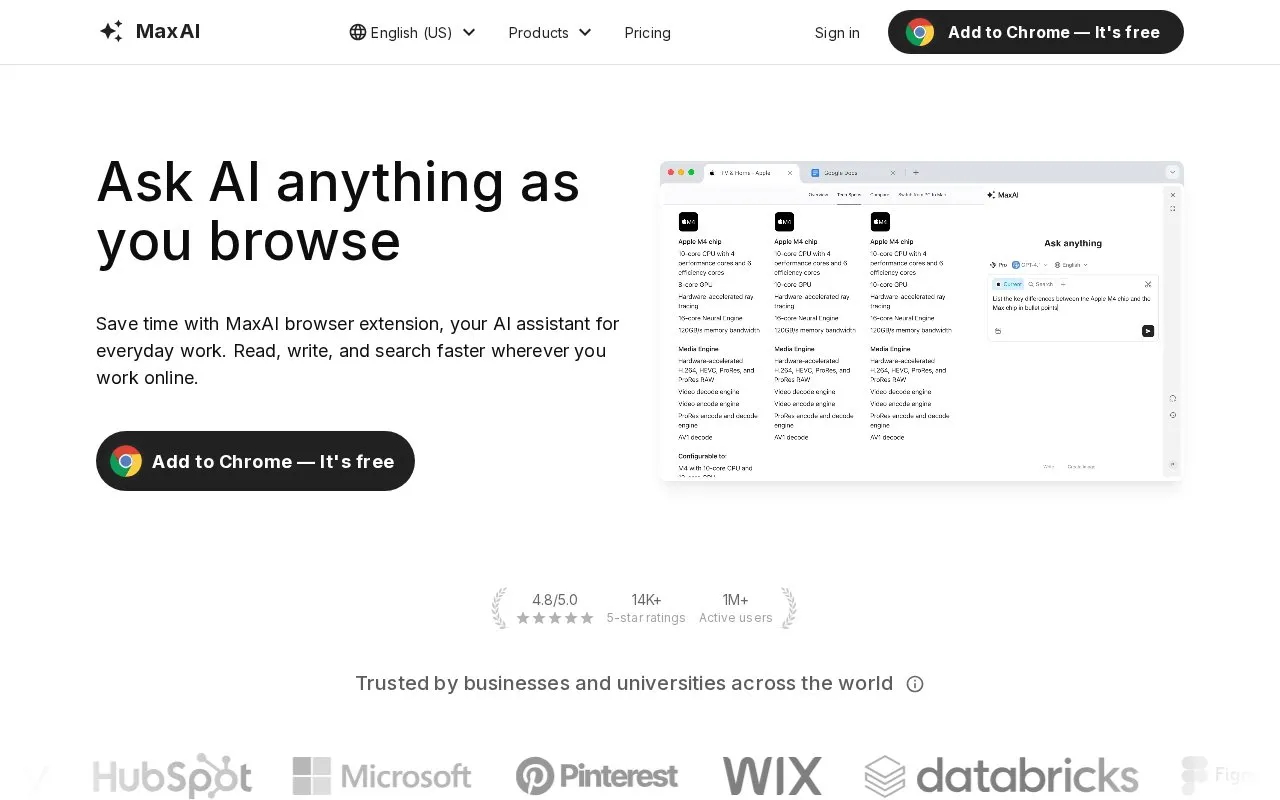 MaxAI homepage screenshot