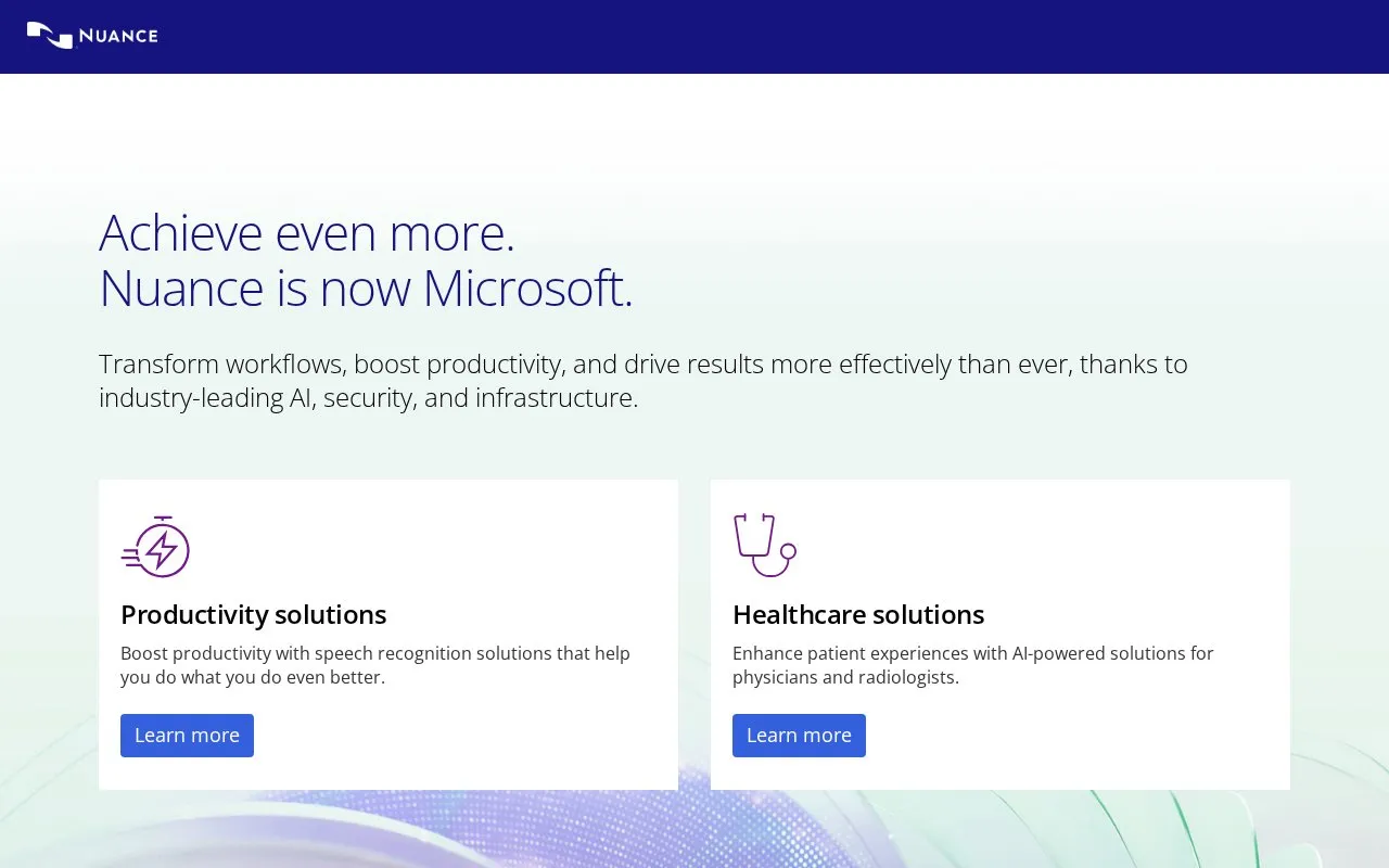 Nuance homepage screenshot