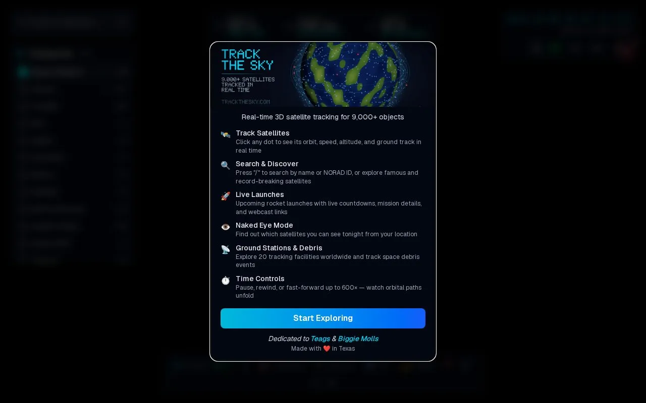 Track The Sky homepage screenshot