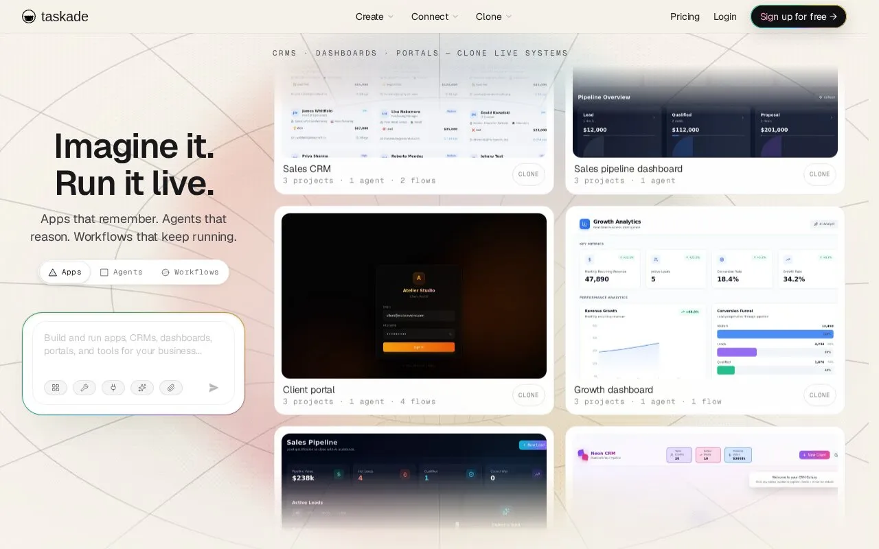 Taskade homepage screenshot