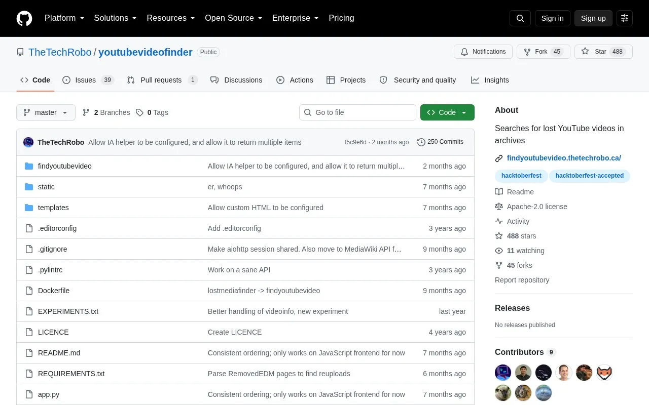 Youtubevideofinder homepage screenshot