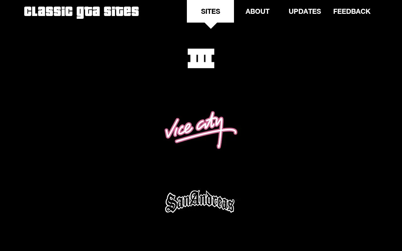 Classic GTA Sites homepage screenshot