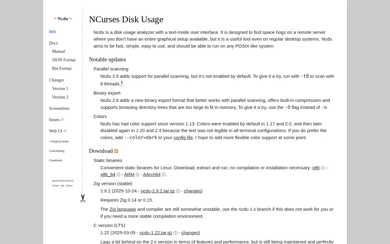 NCDU homepage screenshot