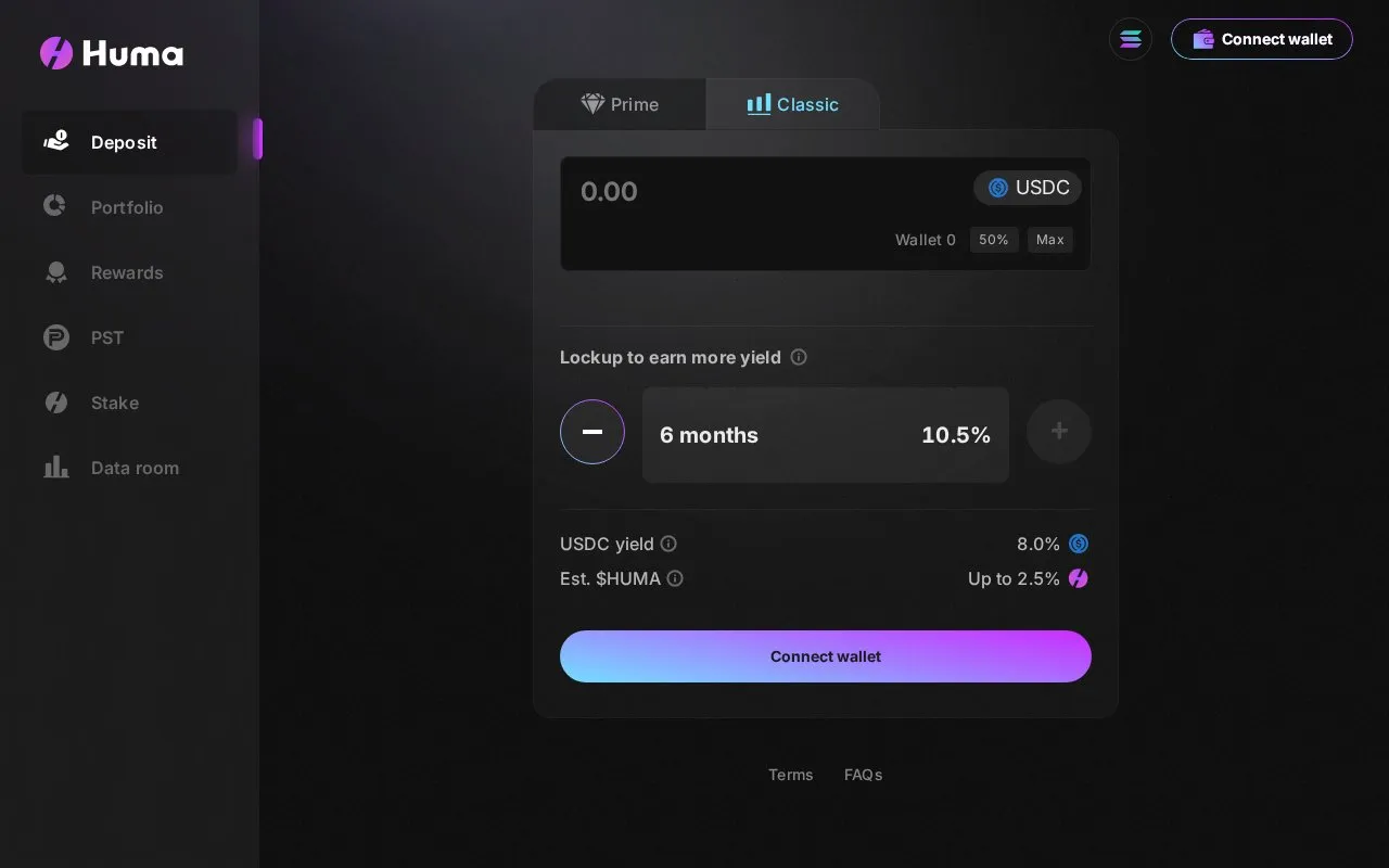 Huma Finance V2 homepage screenshot