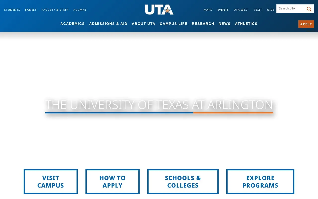 University of Texas, Arlington homepage screenshot