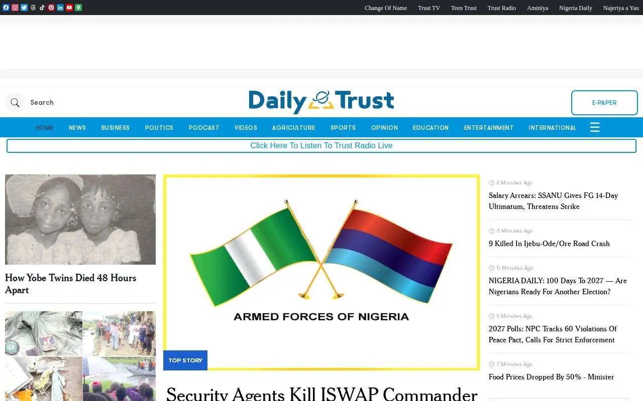 Daily Trust homepage screenshot
