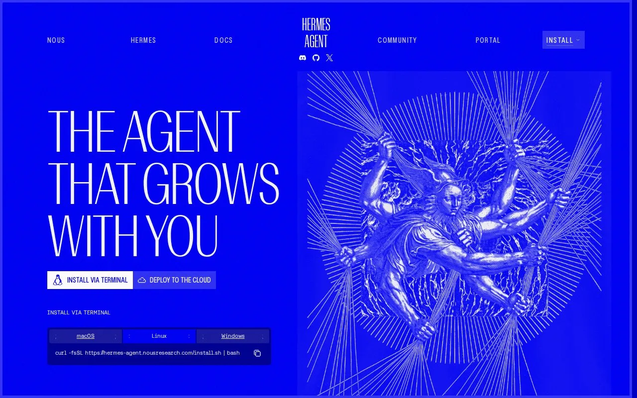 Hermes Agent homepage screenshot