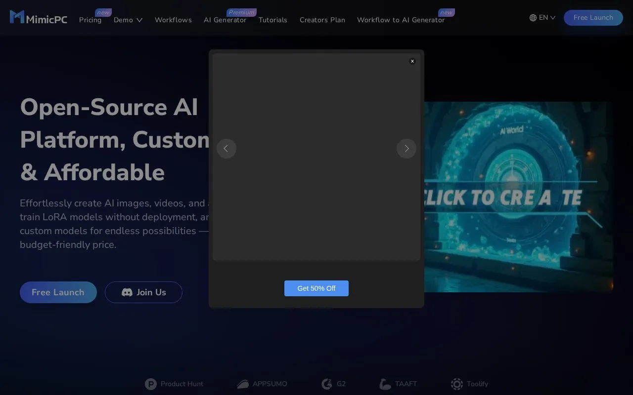 MimicPC homepage screenshot