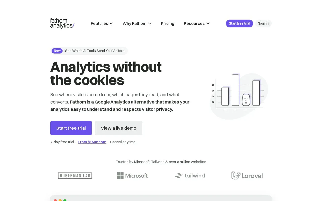Fathom Analytics homepage screenshot