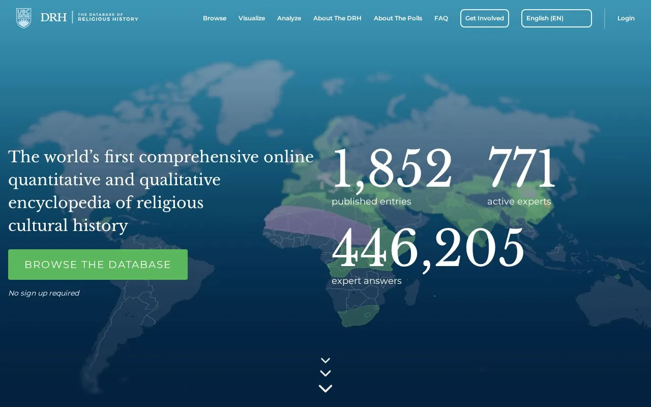 Database of Religious History homepage screenshot