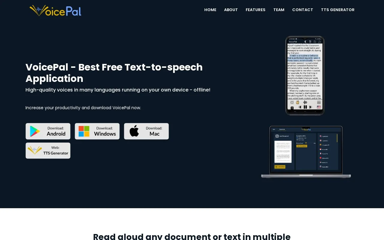 VoicePal homepage screenshot