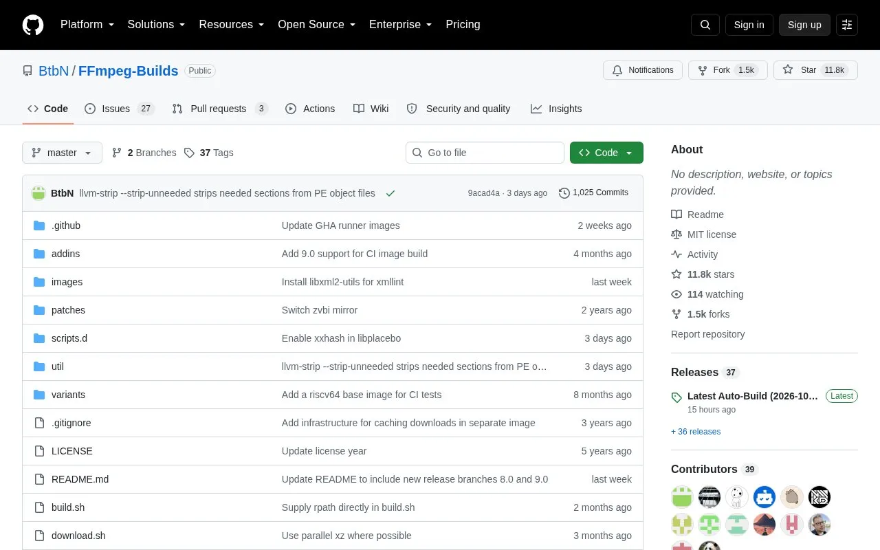 FFmpeg-Builds homepage screenshot