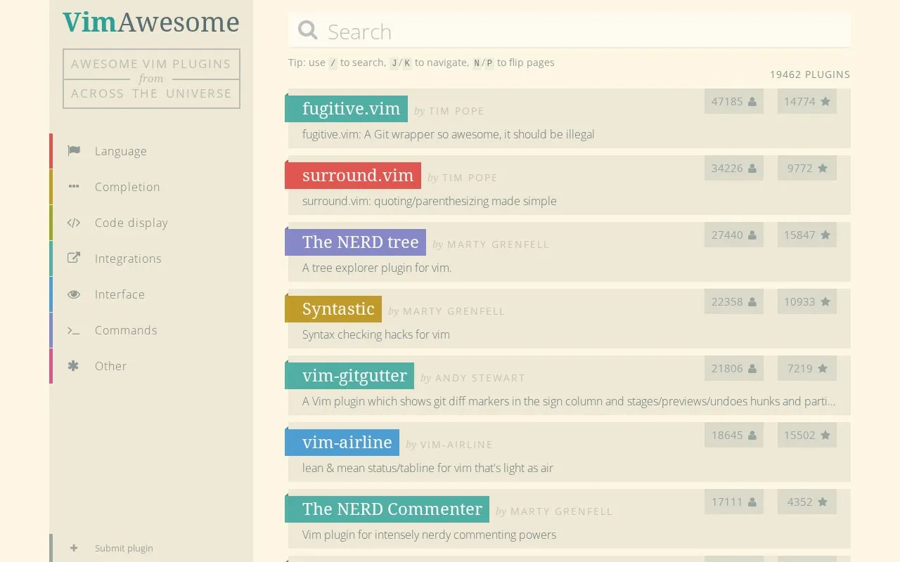 VimAwesome homepage screenshot