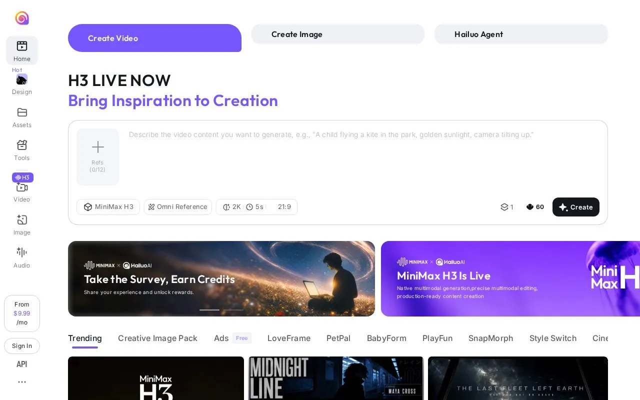 Hailuo AI homepage screenshot