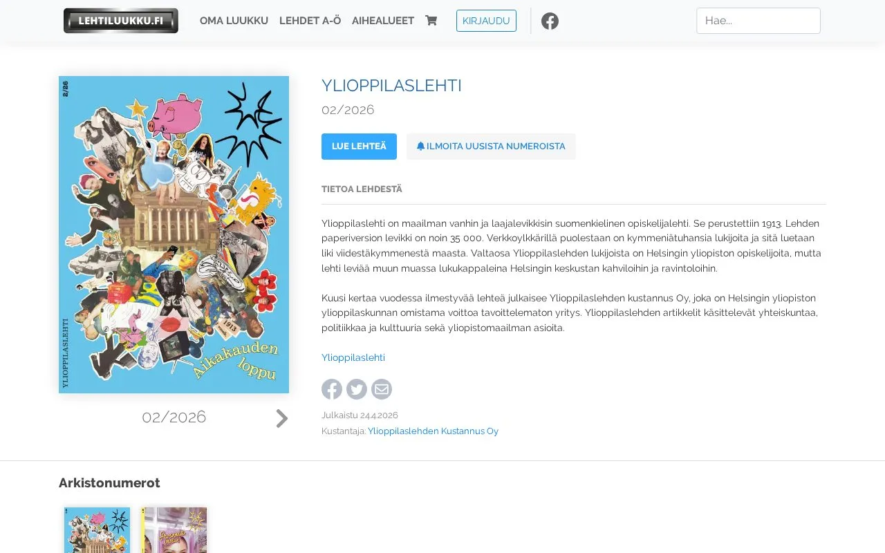 Ylioppilaslehti homepage screenshot