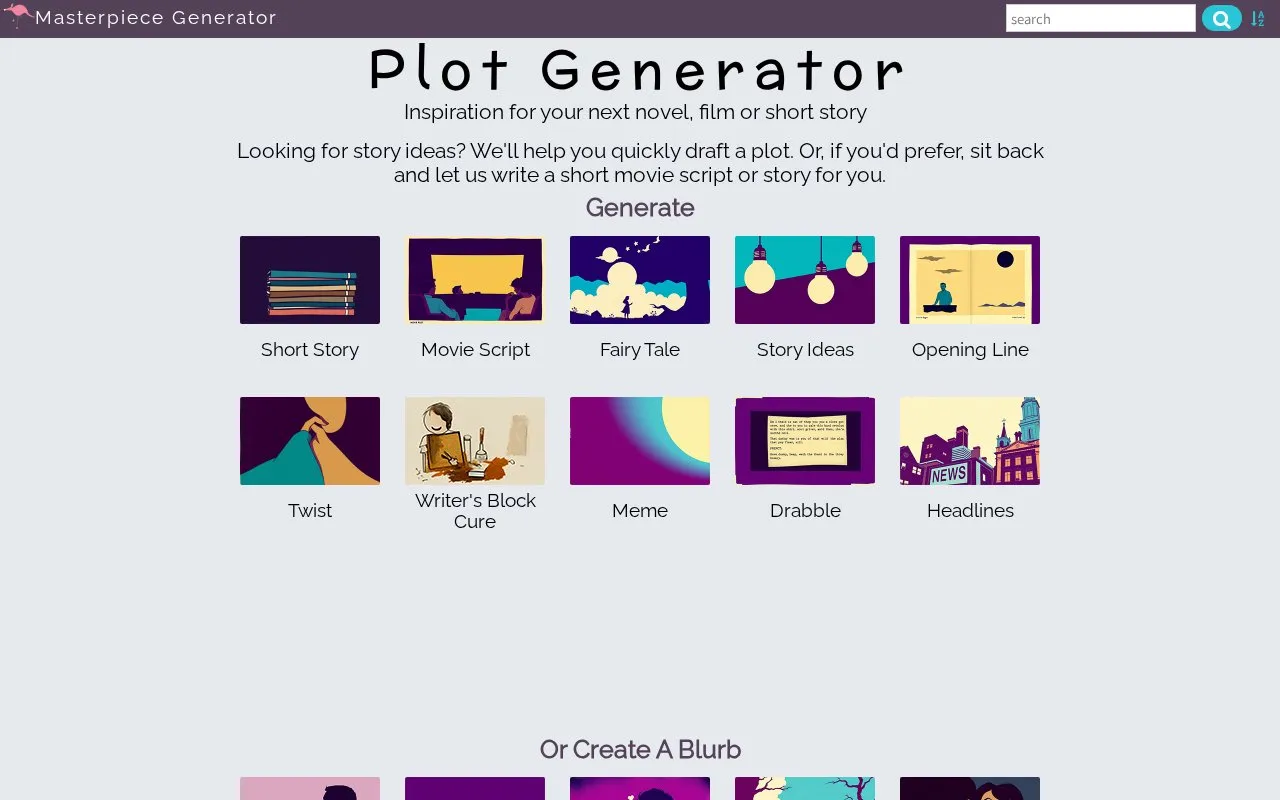 Plot Generator homepage screenshot