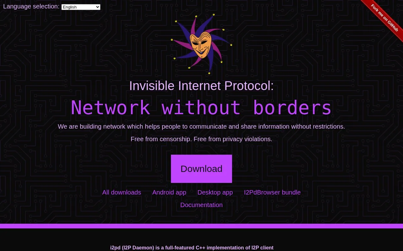 Invisible Internet Protocol Daemon homepage screenshot