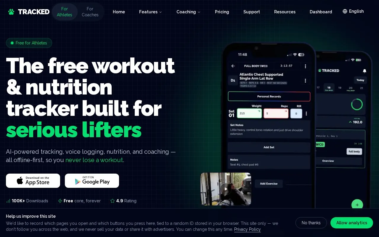Tracked homepage screenshot
