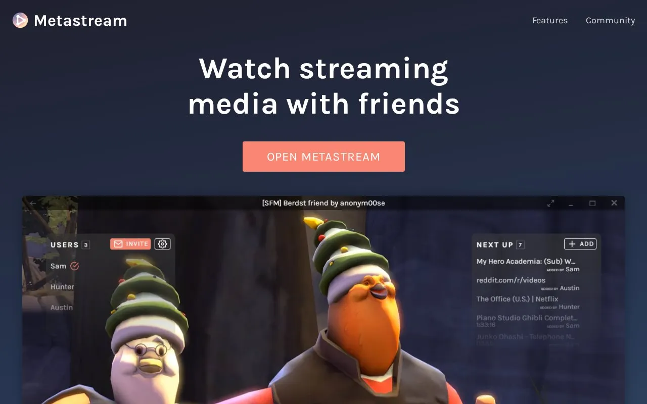 Metastream homepage screenshot