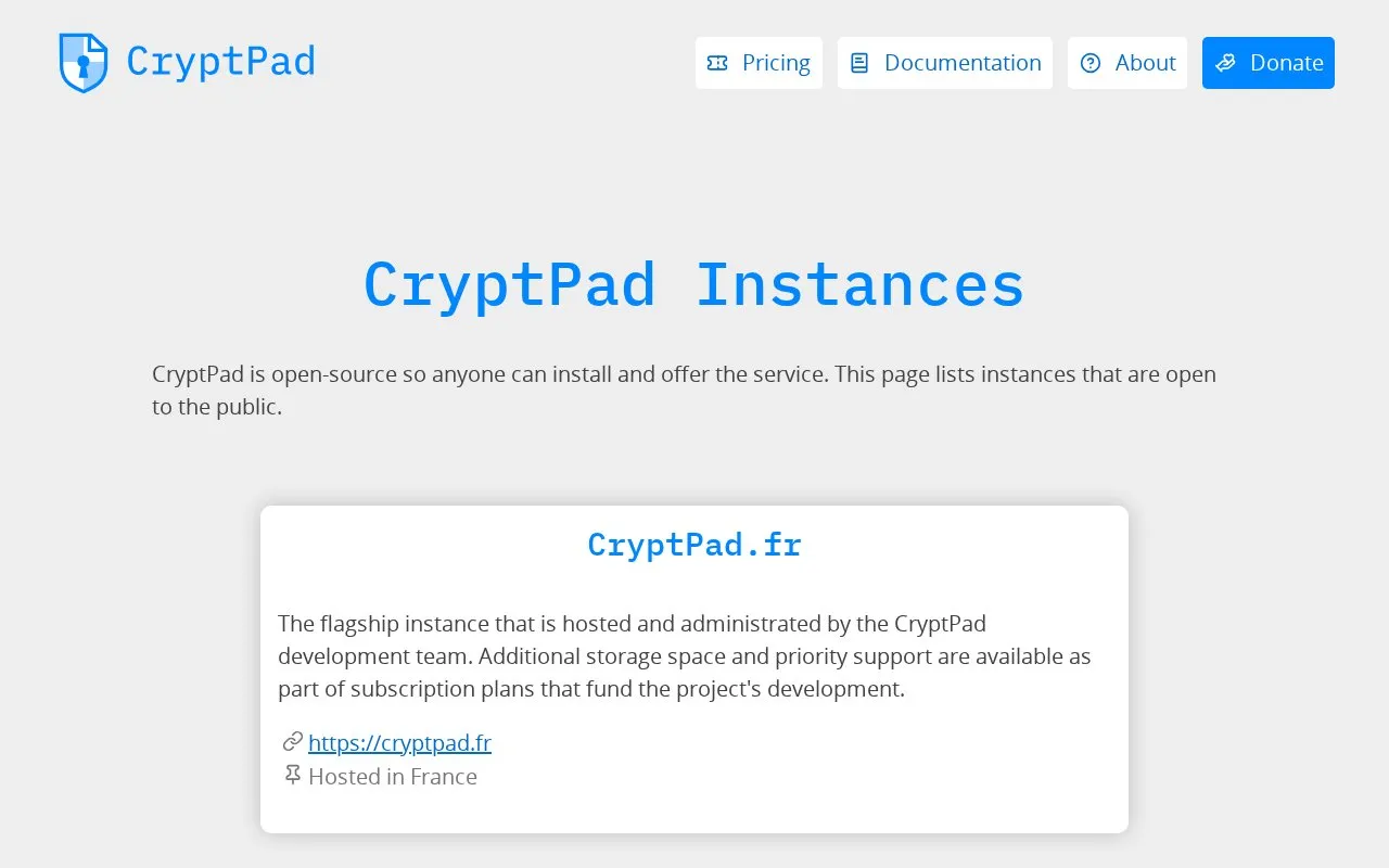 Instances homepage screenshot
