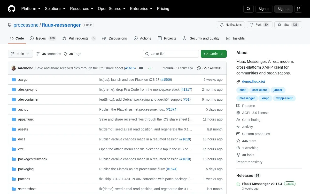 Fluux homepage screenshot