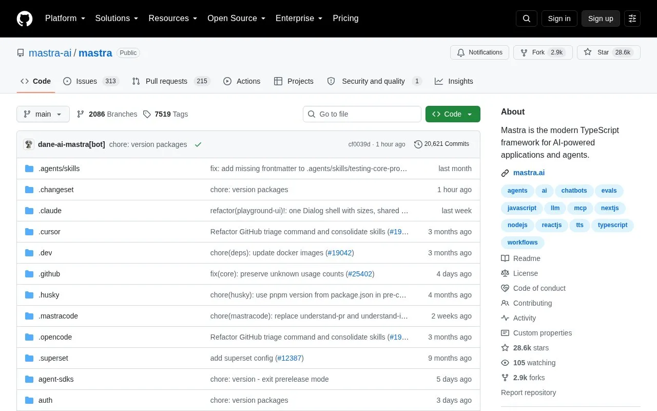 Mastra homepage screenshot