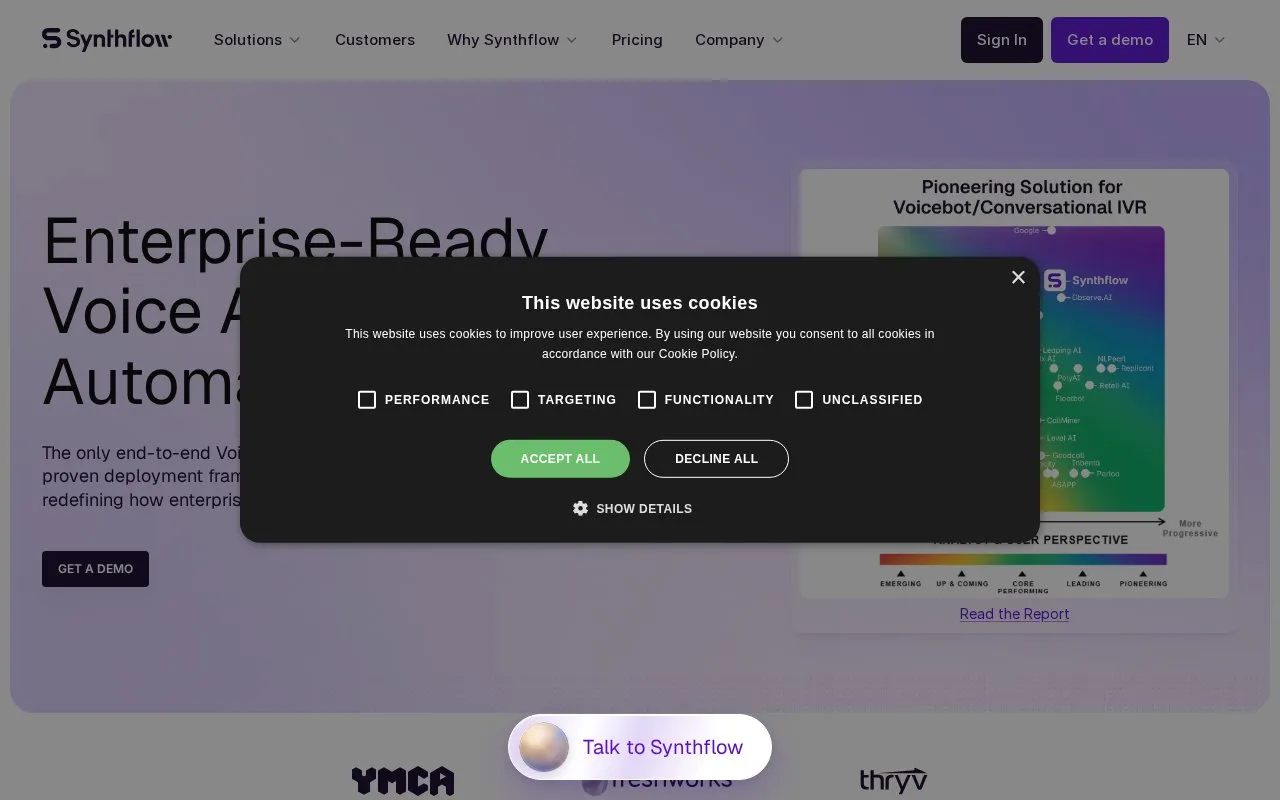 Synthflow homepage screenshot