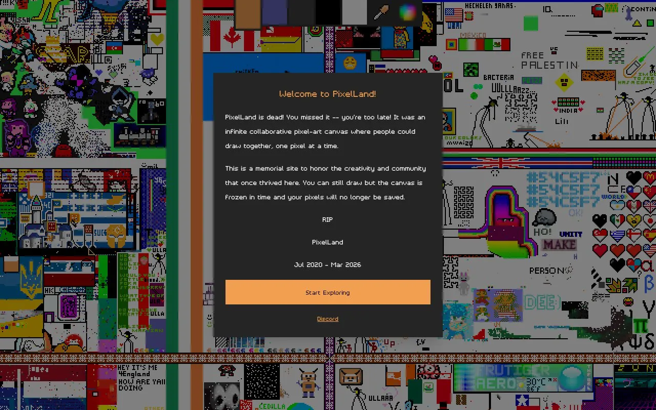 pixels.land homepage screenshot