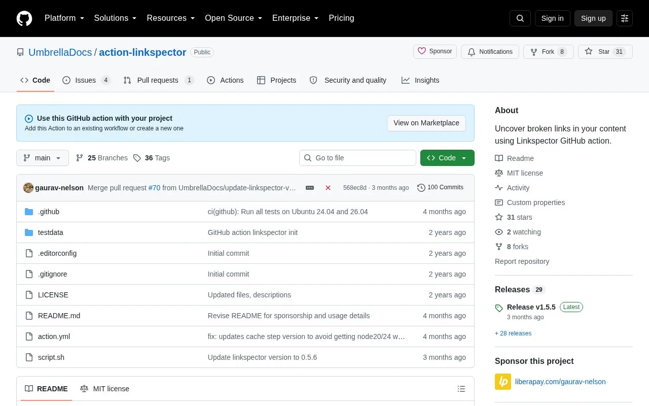 Linkspector homepage screenshot
