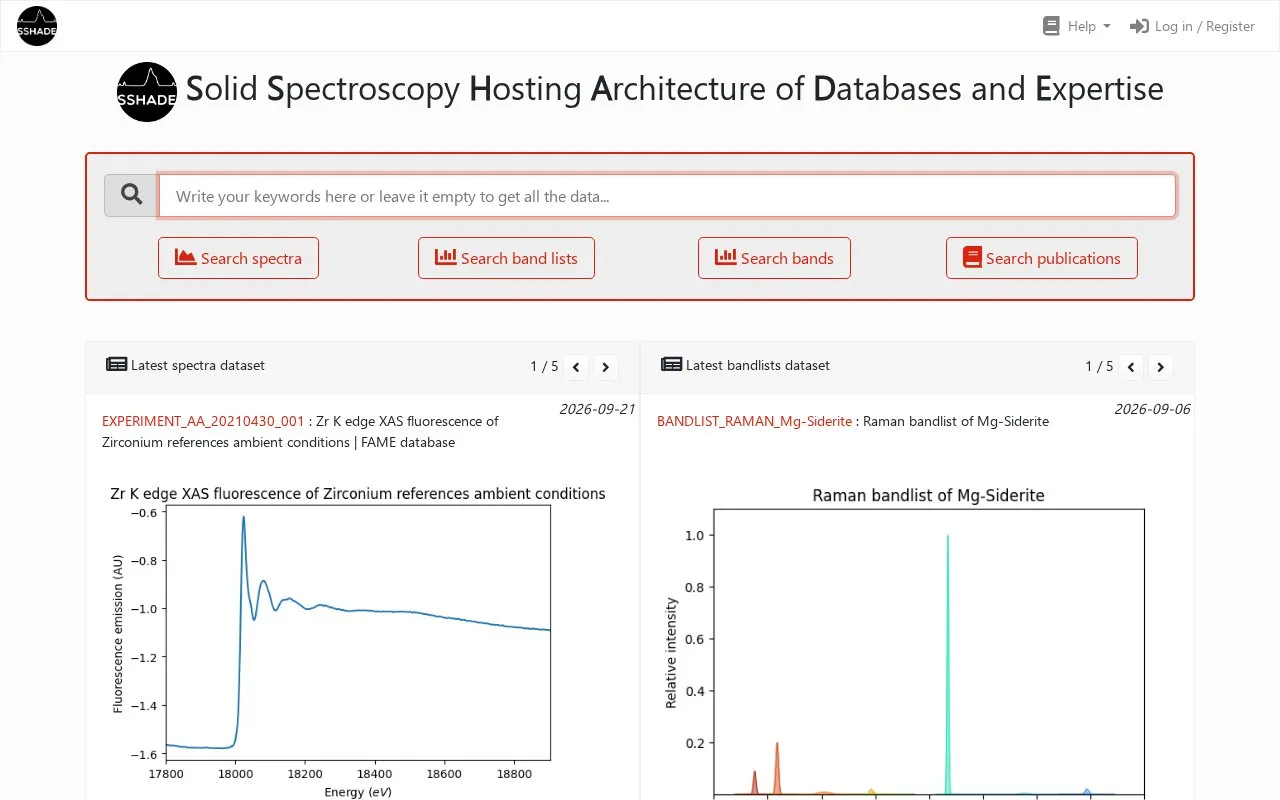SSHADE homepage screenshot
