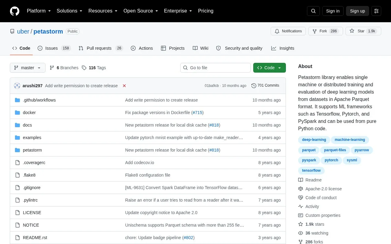 Petastorm homepage screenshot