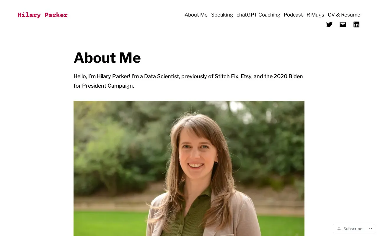 Hilary Parker homepage screenshot