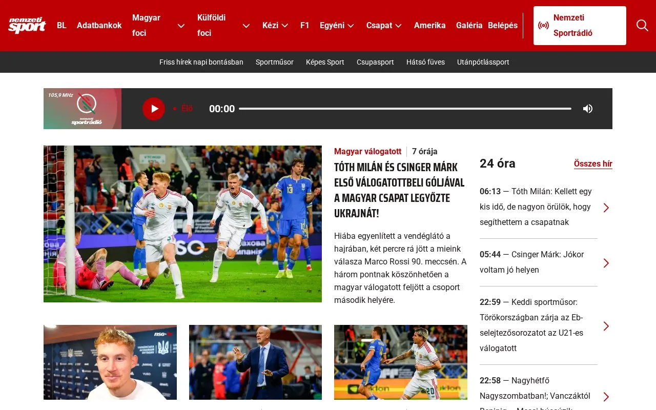 Nemzeti Sport homepage screenshot