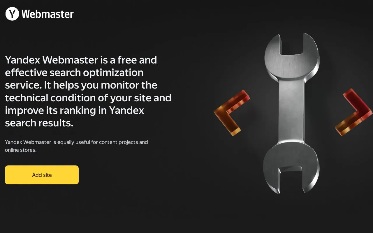 Yandex Webmaster homepage screenshot