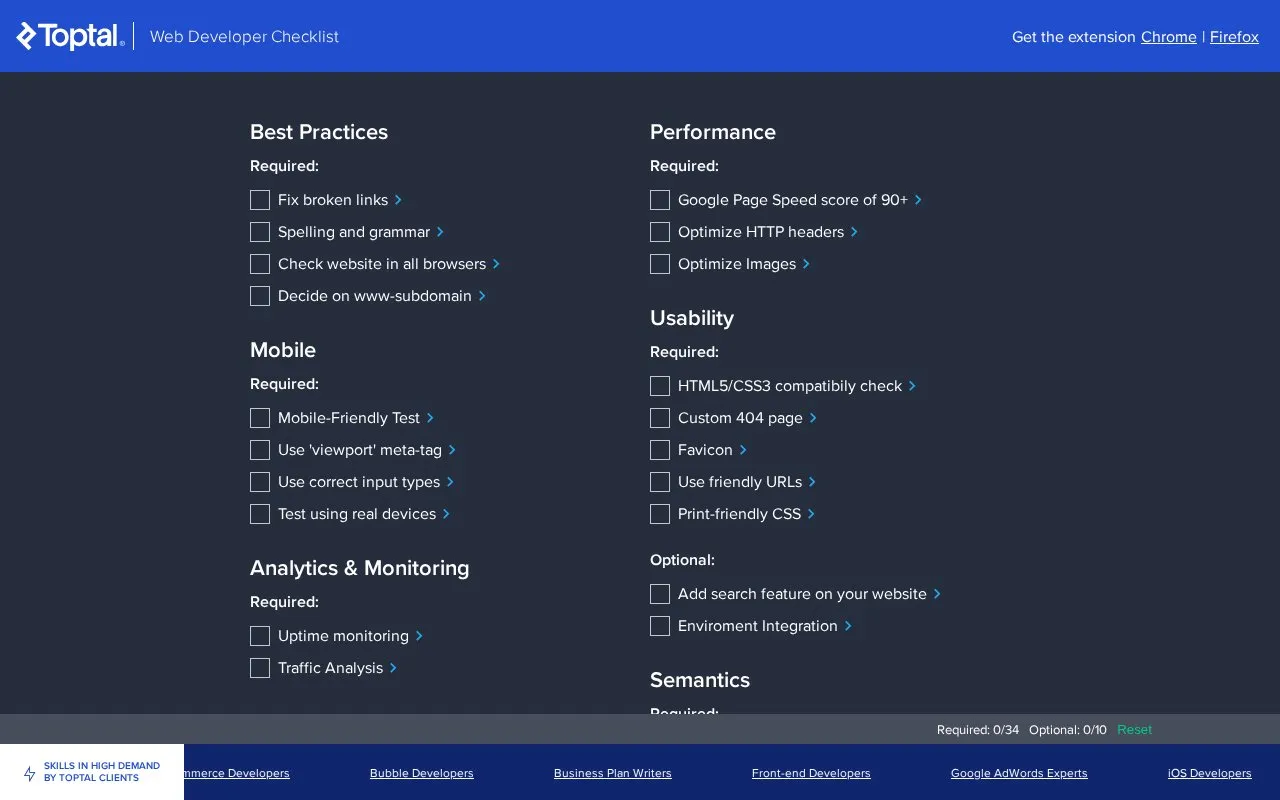 Web Dev Checklist homepage screenshot