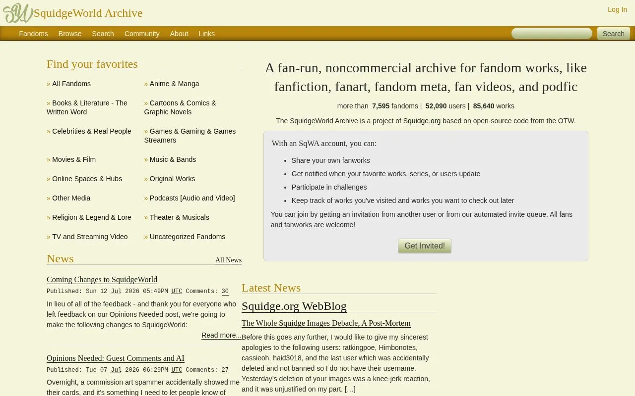 SquidgeWorld homepage screenshot