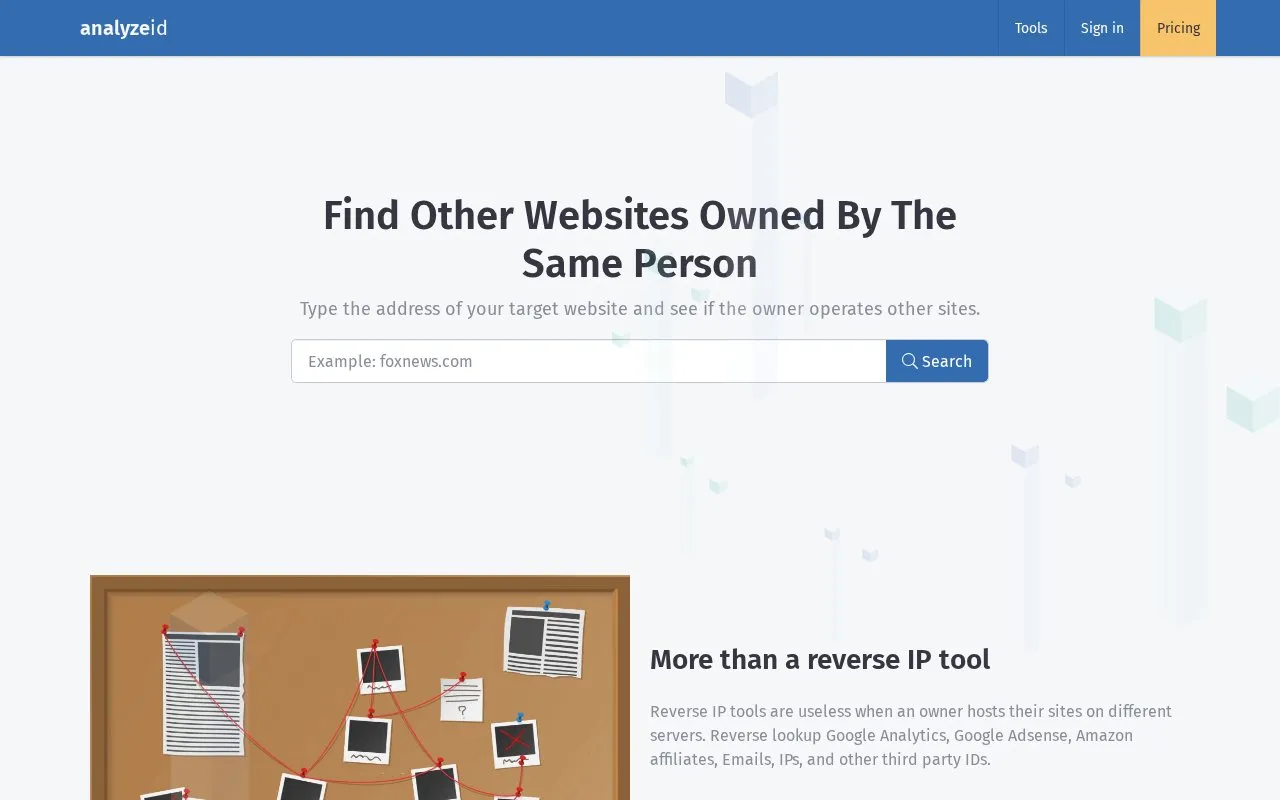 AnalyzeID homepage screenshot