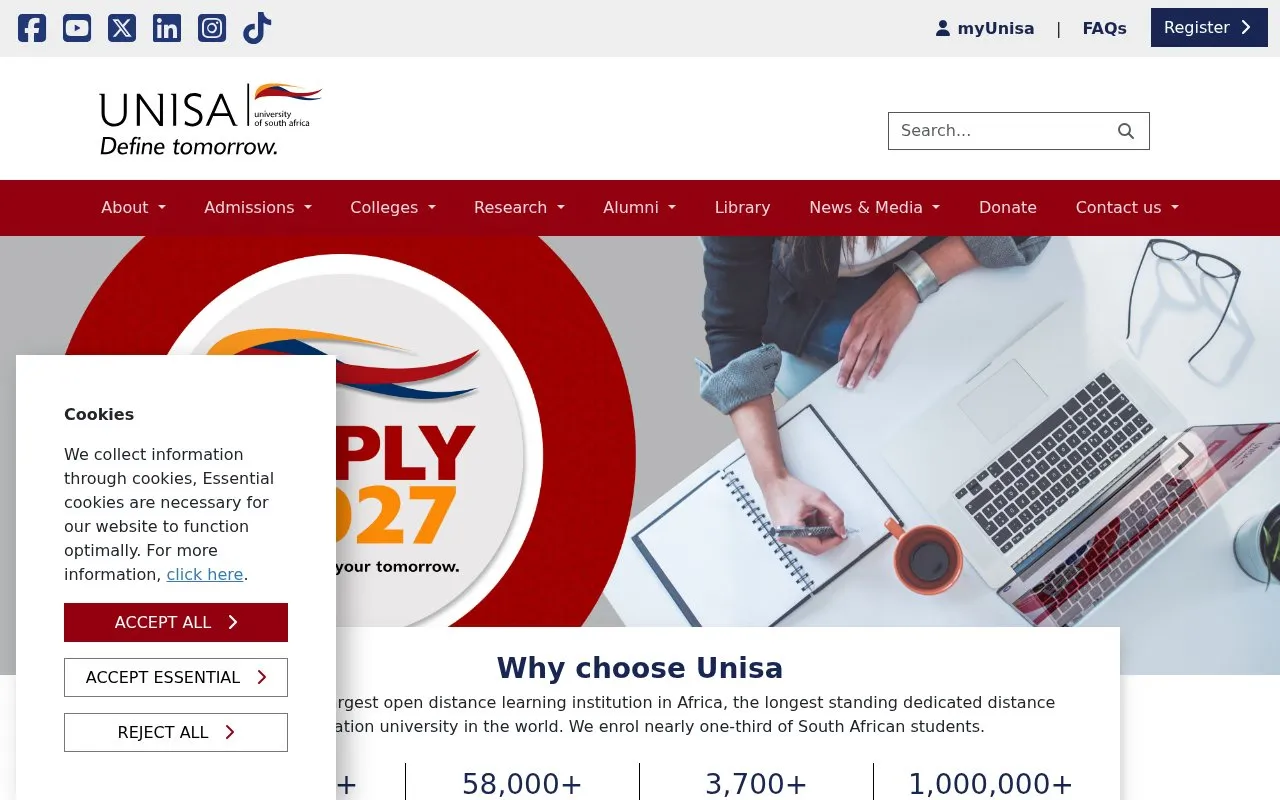 University of South Africa homepage screenshot