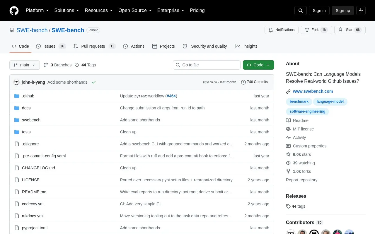 Swe Bench homepage screenshot