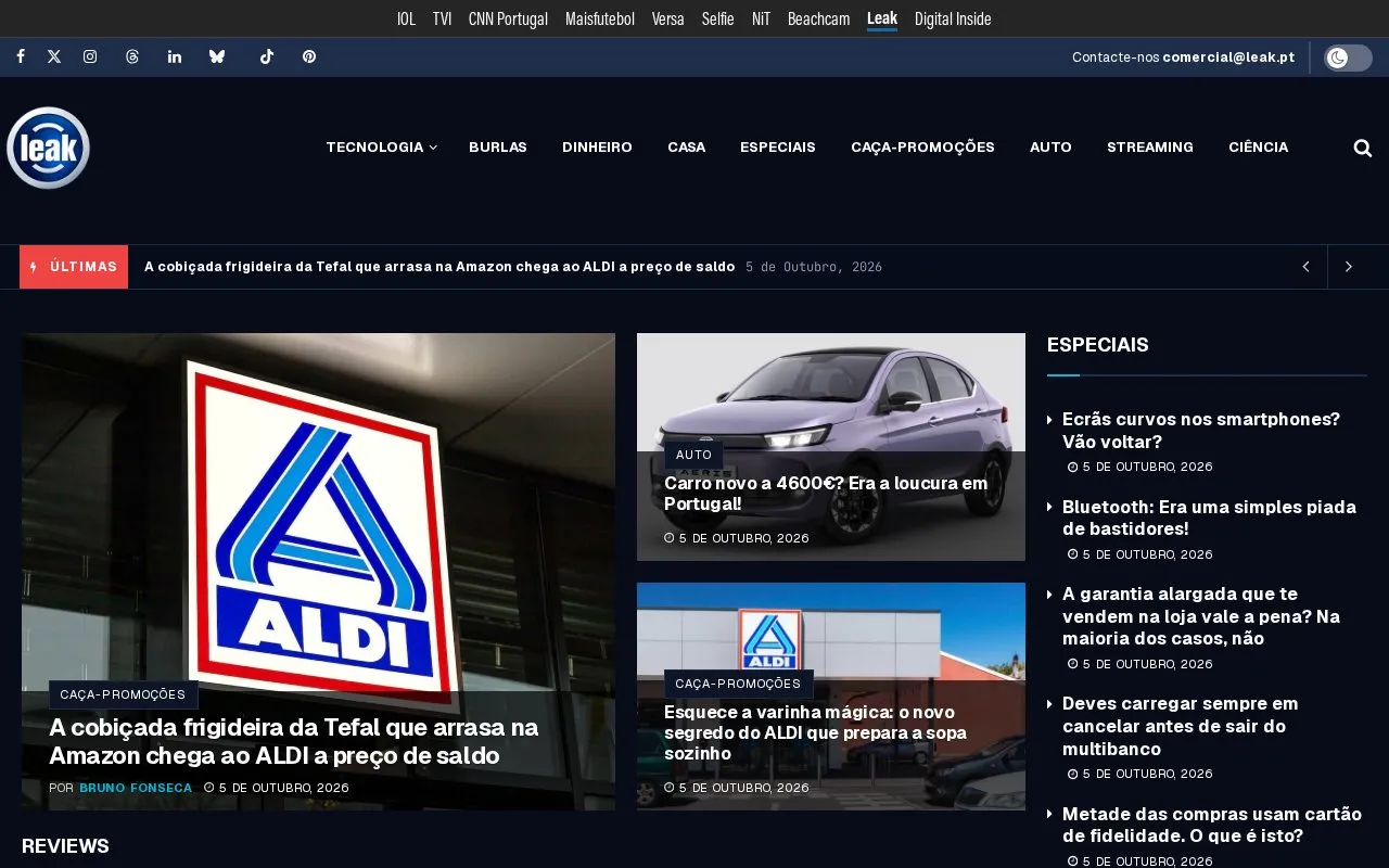 Leak.pt homepage screenshot