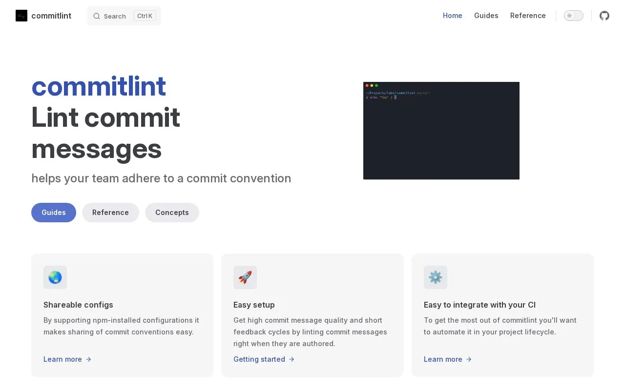 commitlint homepage screenshot