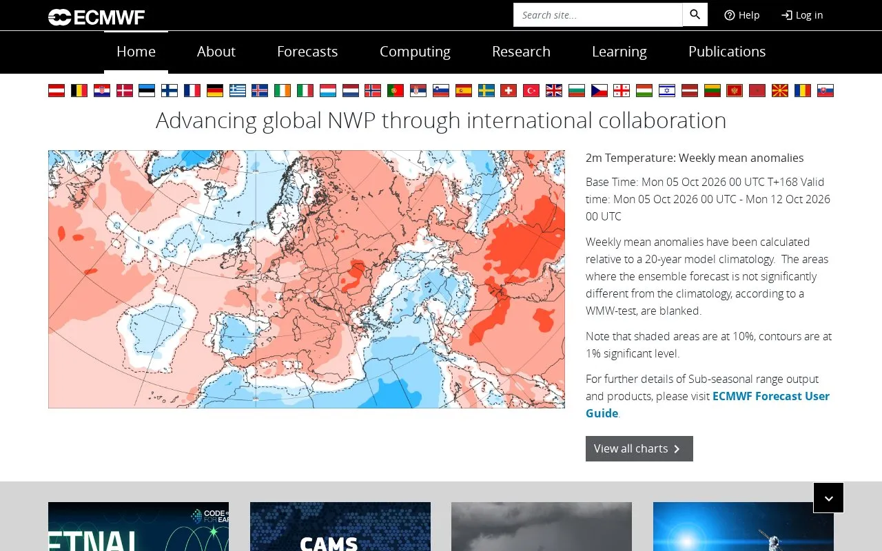 European Centre for Medium-Range Weather Forecasts homepage screenshot