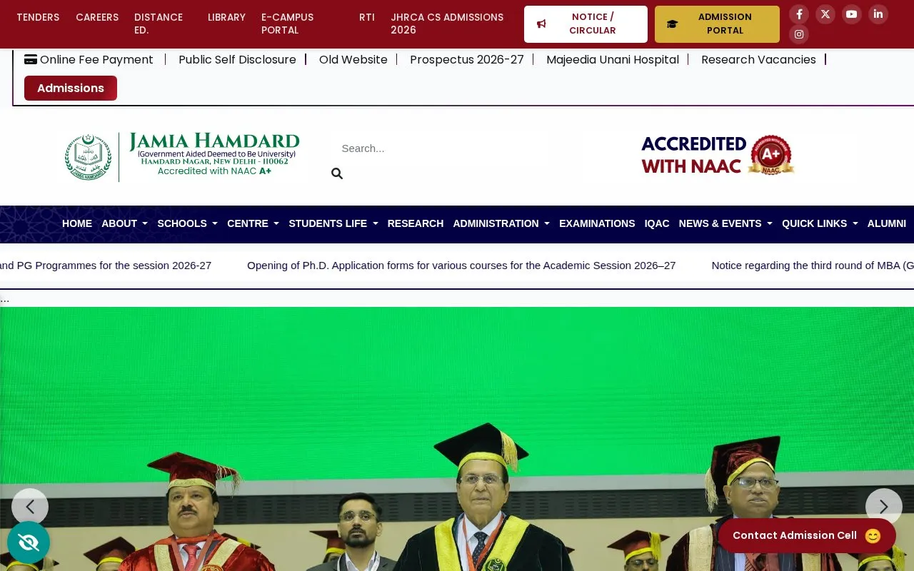 Jamia Hamdard University homepage screenshot